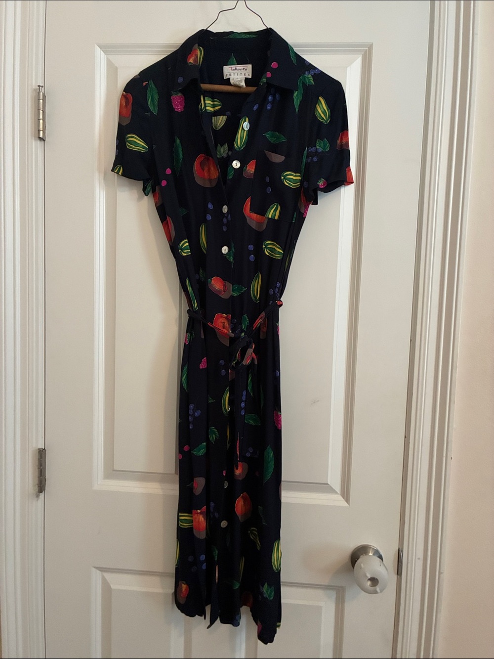 Talbots Navy Midi Shirt Dress with Multicolor Fruit Print